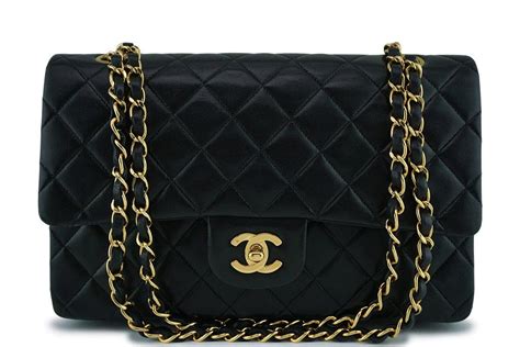 chanel medium classic double flap bag black lambskin gold hardware